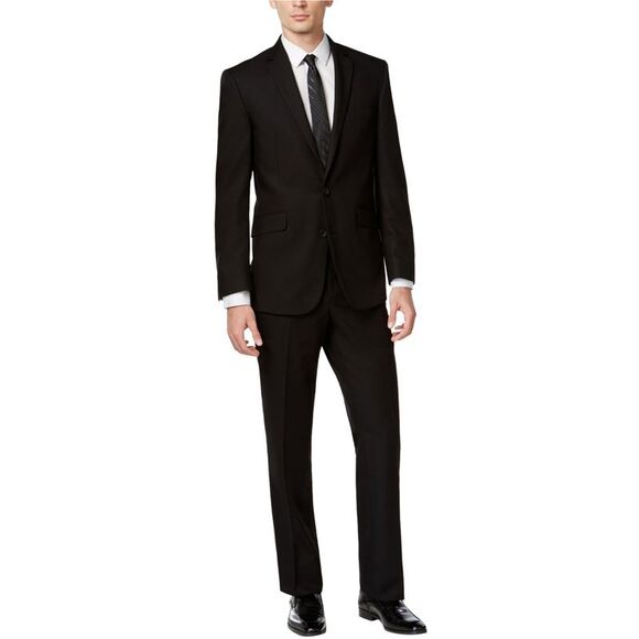 Kenneth Cole Mens Solid Two Button Formal Suit, Black, NWT